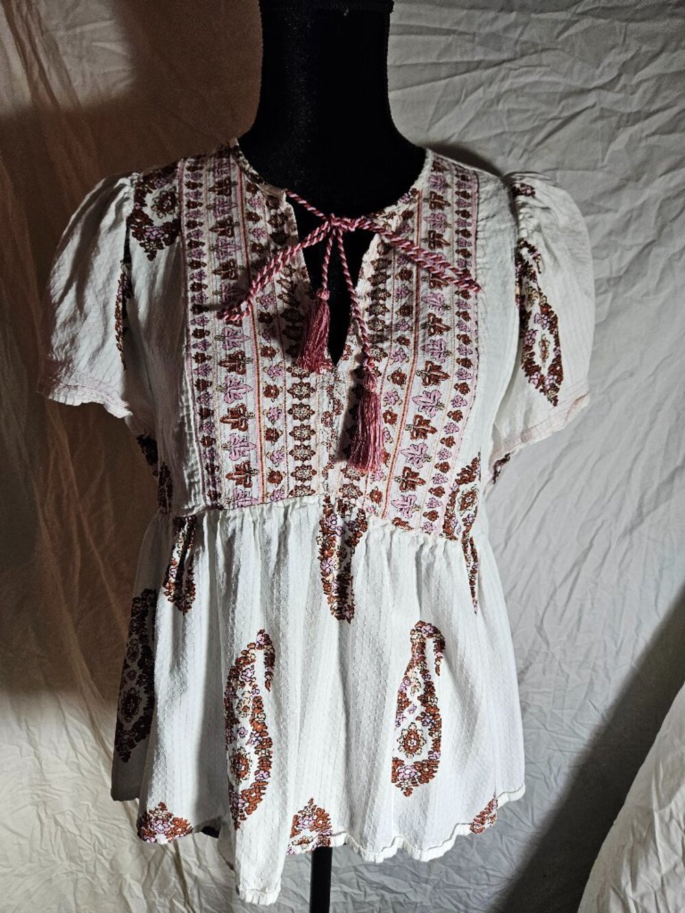 Knox Rose Women's Peasant Blouse Made in India Cotton Sz M Medium